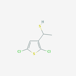 molecular formula C6H6Cl2S2 B13278617 1-(2,5-Dichlorothiophen-3-yl)ethane-1-thiol 