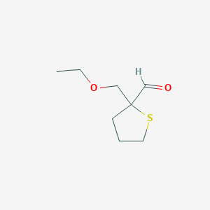 molecular formula C8H14O2S B13278689 2-(Ethoxymethyl)thiolane-2-carbaldehyde 