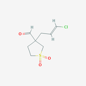 molecular formula C8H11ClO3S B13278805 3-(3-Chloroprop-2-en-1-yl)-1,1-dioxo-1lambda6-thiolane-3-carbaldehyde 