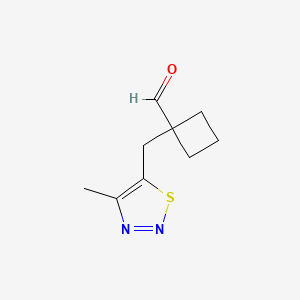 molecular formula C9H12N2OS B13278893 1-[(4-Methyl-1,2,3-thiadiazol-5-yl)methyl]cyclobutane-1-carbaldehyde 
