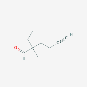 molecular formula C9H14O B13279054 2-Ethyl-2-methylhex-5-ynal 
