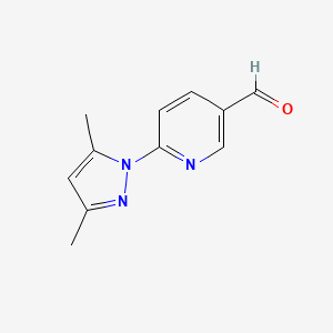 molecular formula C11H11N3O B13279074 6-(3,5-Dimethyl-1H-pyrazol-1-YL)pyridine-3-carbaldehyde 