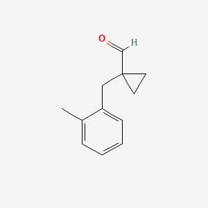 molecular formula C12H14O B13279082 1-[(2-Methylphenyl)methyl]cyclopropane-1-carbaldehyde 