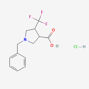 molecular formula C13H15ClF3NO2 B13279278 1-Benzyl-4-(trifluoromethyl)pyrrolidine-3-carboxylic acid hydrochloride 