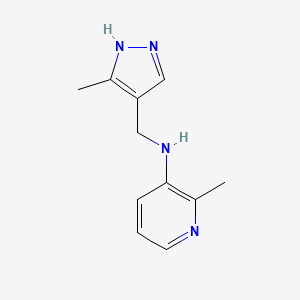 molecular formula C11H14N4 B13279299 2-Methyl-N-[(3-methyl-1H-pyrazol-4-yl)methyl]pyridin-3-amine 