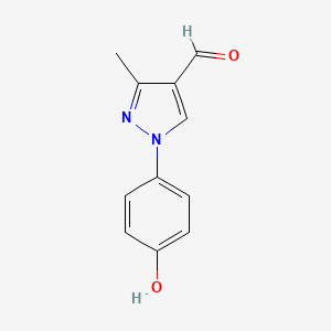 molecular formula C11H10N2O2 B13279407 1-(4-Hydroxyphenyl)-3-methyl-1H-pyrazole-4-carbaldehyde 