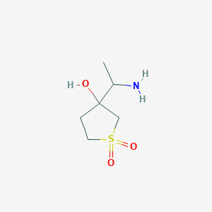molecular formula C6H13NO3S B13279489 3-(1-Aminoethyl)-3-hydroxy-1lambda6-thiolane-1,1-dione 