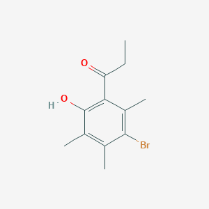 molecular formula C12H15BrO2 B13279515 1-(3-Bromo-6-hydroxy-2,4,5-trimethylphenyl)propan-1-one 