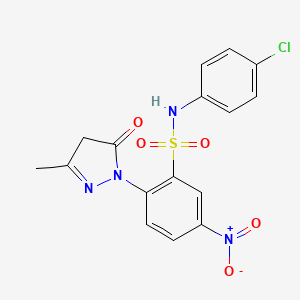 molecular formula C16H13ClN4O5S B13279584 N-(4-chlorophenyl)-2-(3-methyl-5-oxo-4,5-dihydro-1H-pyrazol-1-yl)-5-nitrobenzene-1-sulfonamide 