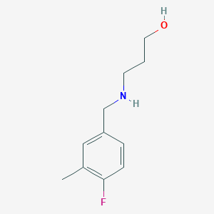 molecular formula C11H16FNO B13279611 3-{[(4-Fluoro-3-methylphenyl)methyl]amino}propan-1-ol 