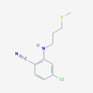 molecular formula C11H13ClN2S B13279653 4-Chloro-2-{[3-(methylsulfanyl)propyl]amino}benzonitrile 