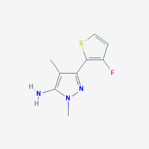 molecular formula C9H10FN3S B13279676 3-(3-Fluorothiophen-2-yl)-1,4-dimethyl-1H-pyrazol-5-amine 