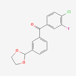 molecular formula C16H12ClFO3 B1327968 4-Chloro-3'-(1,3-dioxolan-2-YL)-3-fluorobenzophenone CAS No. 898779-51-6