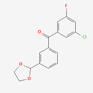 molecular formula C16H12ClFO3 B1327976 3-Chloro-3'-(1,3-dioxolan-2-YL)-5-fluorobenzophenone CAS No. 898759-43-8