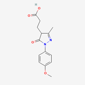 molecular formula C14H16N2O4 B13279890 3-[1-(4-Methoxyphenyl)-3-methyl-5-oxo-4,5-dihydro-1H-pyrazol-4-yl]propanoic acid 