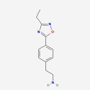 molecular formula C12H15N3O B13279927 2-[4-(3-Ethyl-1,2,4-oxadiazol-5-yl)phenyl]ethan-1-amine 