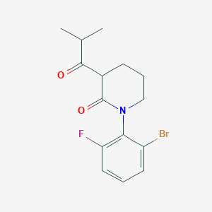molecular formula C15H17BrFNO2 B13280312 1-(2-Bromo-6-fluorophenyl)-3-(2-methylpropanoyl)piperidin-2-one 