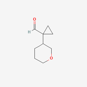 molecular formula C9H14O2 B13280498 1-(Oxan-3-yl)cyclopropane-1-carbaldehyde 