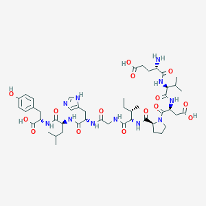 molecular formula C48H71N11O15 B132805 (4S)-4-Amino-5-[[(2S)-1-[[(2S)-3-carboxy-1-[(2S)-2-[[(2S,3S)-1-[[2-[[(2S)-1-[[(2S)-1-[[(1S)-1-carboxy-2-(4-hydroxyphenyl)ethyl]amino]-4-methyl-1-oxopentan-2-yl]amino]-3-(1H-imidazol-5-yl)-1-oxopropan-2-yl]amino]-2-oxoethyl]amino]-3-methyl-1-oxopentan-2-yl]carbamoyl]pyrrolidin-1-yl]-1-oxopropan-2-yl]amino]-3-methyl-1-oxobutan-2-yl]amino]-5-oxopentanoic acid CAS No. 154652-68-3