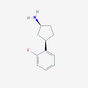 molecular formula C11H14FN B13280655 (1S,3R)-3-(2-Fluorophenyl)cyclopentan-1-amine 