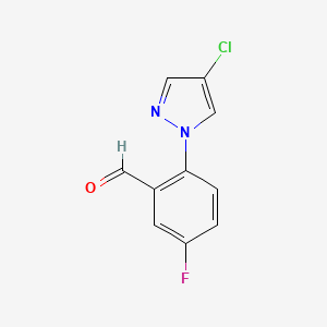 molecular formula C10H6ClFN2O B13280728 2-(4-Chloro-1H-pyrazol-1-YL)-5-fluorobenzaldehyde 