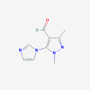 molecular formula C9H10N4O B13280931 5-(1H-Imidazol-1-YL)-1,3-dimethyl-1H-pyrazole-4-carbaldehyde 