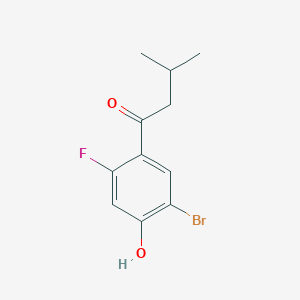 molecular formula C11H12BrFO2 B13281004 1-(5-Bromo-2-fluoro-4-hydroxyphenyl)-3-methylbutan-1-one 