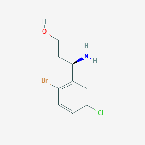 molecular formula C9H11BrClNO B13281033 (3R)-3-Amino-3-(2-bromo-5-chlorophenyl)propan-1-OL 
