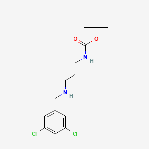 molecular formula C15H22Cl2N2O2 B13281159 tert-Butyl N-(3-{[(3,5-dichlorophenyl)methyl]amino}propyl)carbamate 