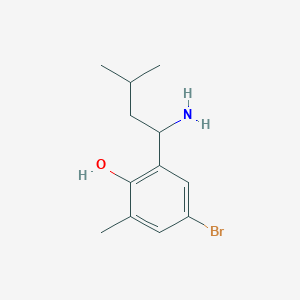 molecular formula C12H18BrNO B13281243 2-(1-Amino-3-methylbutyl)-4-bromo-6-methylphenol 