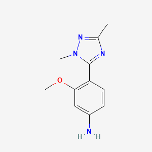 molecular formula C11H14N4O B13281373 4-(Dimethyl-1H-1,2,4-triazol-5-yl)-3-methoxyaniline 