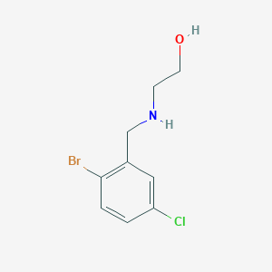molecular formula C9H11BrClNO B13281447 2-{[(2-Bromo-5-chlorophenyl)methyl]amino}ethan-1-ol 