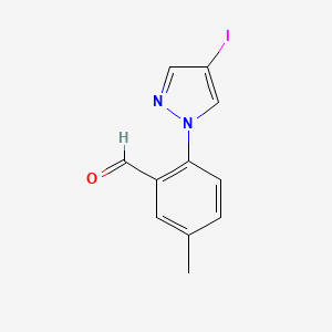 molecular formula C11H9IN2O B13281613 2-(4-Iodo-1H-pyrazol-1-yl)-5-methylbenzaldehyde 
