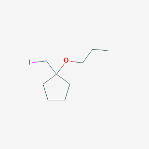 molecular formula C9H17IO B13281635 1-(Iodomethyl)-1-propoxycyclopentane 