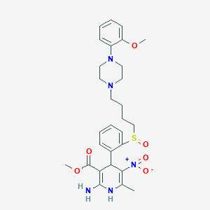 molecular formula C29H37N5O6S B132817 2-Amino-1,4-dihydro-4-(2-(4-(4-(2-methoxyphenyl)-1-piperazinyl)butylsulfinyl)phenyl)-6-methyl-5-nitro-3-pyridinecarboxylic acid methyl ester CAS No. 140941-86-2