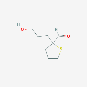 molecular formula C8H14O2S B13281742 2-(3-Hydroxypropyl)thiolane-2-carbaldehyde 