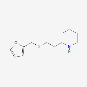 molecular formula C12H19NOS B13281985 2-(2-((Furan-2-ylmethyl)thio)ethyl)piperidine 