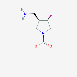 molecular formula C10H19FN2O2 B13282492 tert-Butyl (3R,4R)-3-(aminomethyl)-4-fluoropyrrolidine-1-carboxylate 