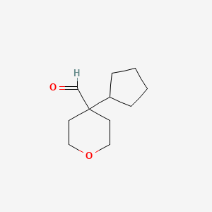 molecular formula C11H18O2 B13282517 4-Cyclopentyloxane-4-carbaldehyde 