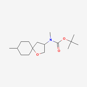 molecular formula C16H29NO3 B13282609 tert-Butyl N-methyl-N-{8-methyl-1-oxaspiro[4.5]decan-3-yl}carbamate 