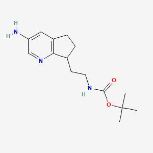 molecular formula C15H23N3O2 B13282880 tert-Butyl N-(2-{3-amino-5H,6H,7H-cyclopenta[b]pyridin-7-yl}ethyl)carbamate 