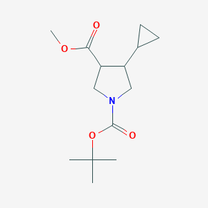 molecular formula C14H23NO4 B13282946 1-tert-Butyl 3-methyl 4-cyclopropylpyrrolidine-1,3-dicarboxylate 