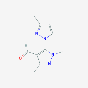 molecular formula C10H12N4O B13283924 1,3-Dimethyl-5-(3-methyl-1H-pyrazol-1-yl)-1H-pyrazole-4-carbaldehyde 