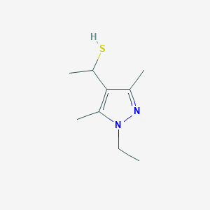molecular formula C9H16N2S B13283943 1-(1-Ethyl-3,5-dimethyl-1H-pyrazol-4-YL)ethane-1-thiol 