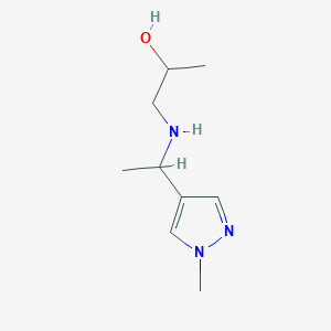 molecular formula C9H17N3O B13284382 1-{[1-(1-methyl-1H-pyrazol-4-yl)ethyl]amino}propan-2-ol 