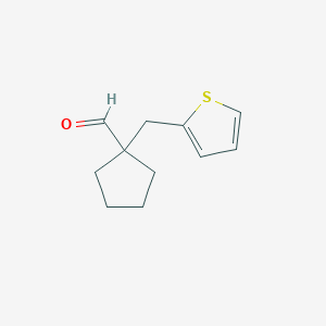 molecular formula C11H14OS B13284399 1-[(Thiophen-2-yl)methyl]cyclopentane-1-carbaldehyde 