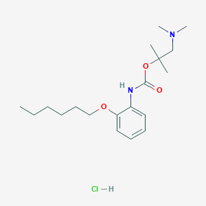 molecular formula C19H33ClN2O3 B132850 Carbamic acid, (2-(hexyloxy)phenyl)-, 2-(dimethylamino)-1,1-dimethylethyl ester, monohydrochloride CAS No. 142682-44-8