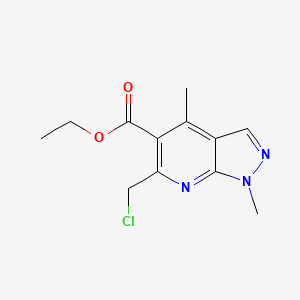 molecular formula C12H14ClN3O2 B13285042 ethyl 6-(chloromethyl)-1,4-dimethyl-1H-pyrazolo[3,4-b]pyridine-5-carboxylate 