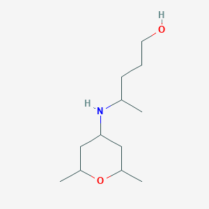 molecular formula C12H25NO2 B13285162 4-[(2,6-Dimethyloxan-4-yl)amino]pentan-1-ol 