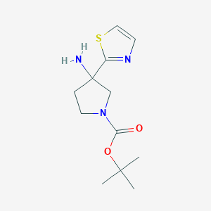 molecular formula C12H19N3O2S B13285219 tert-Butyl 3-amino-3-(1,3-thiazol-2-yl)pyrrolidine-1-carboxylate 